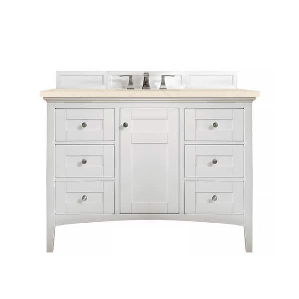 James Martin Vanities Palisades 48 in. W x 23.5 in. D x 35.3 in. H Bath Vanity in Bright White with Eternal Marfil Quartz Top