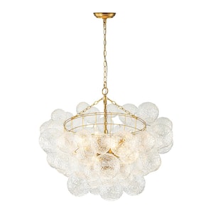 Neuvy 8-Light Bubble Cluster Bowl Brushed Brass Chandelier with Water Rippled Globe Ball Glass Accents