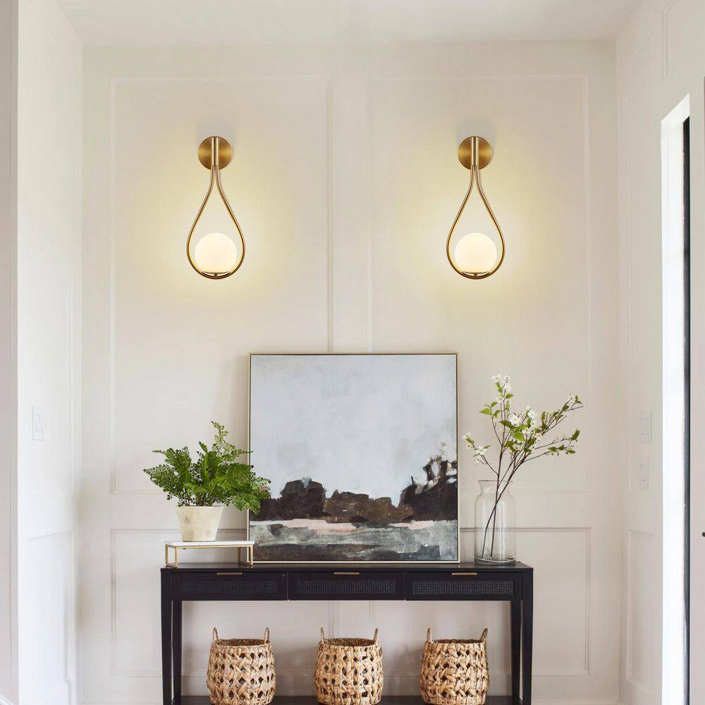 7.50 in. 1-Light Mid-Century Gold Bathroom Vanity Lights with Glass Globe shade and Design 2 Pack price history on PriceWatchPro
