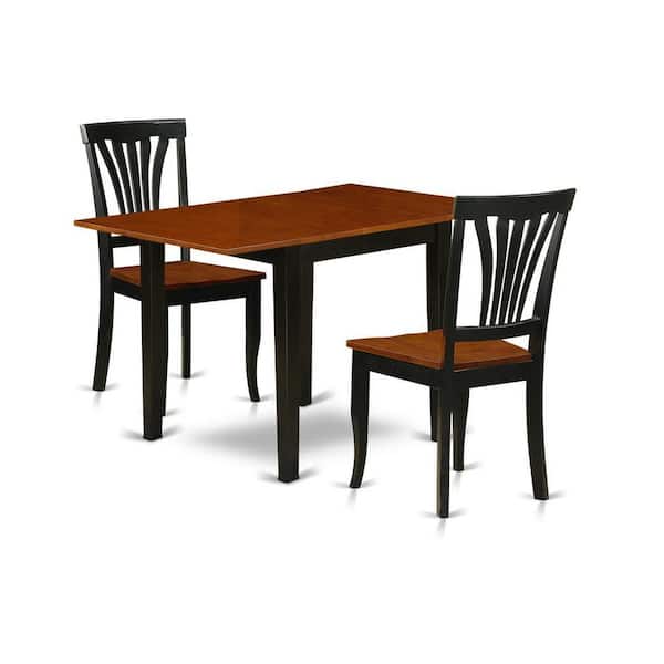 East West Furniture 3-Piece Black and Cherry Finish Solid Wood Top Dining Table Set