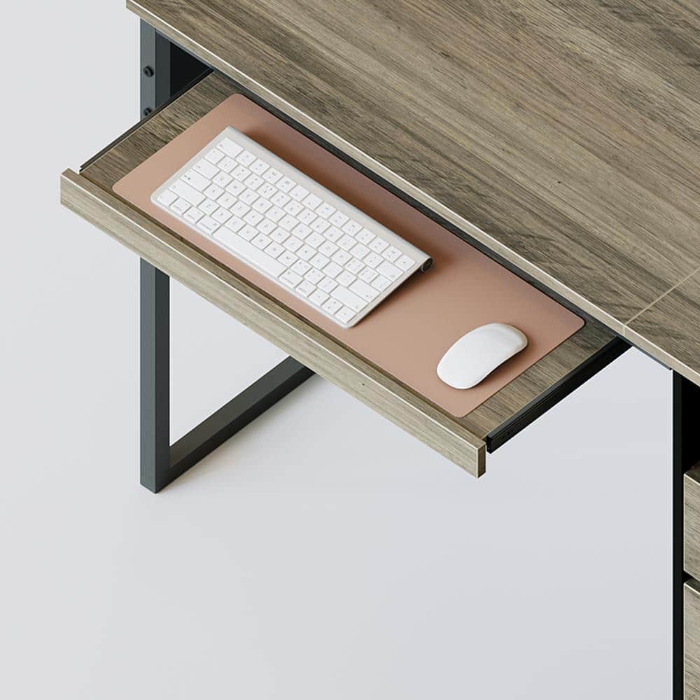 Gray Particle Board Executive Desk with Drawers and Keyboard Tray