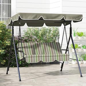 3-Seat Outdoor Metal Patio Swing Chair with Removable Cushion, Steel Frame Stand and Adjustable Tilt Canopy for Patio