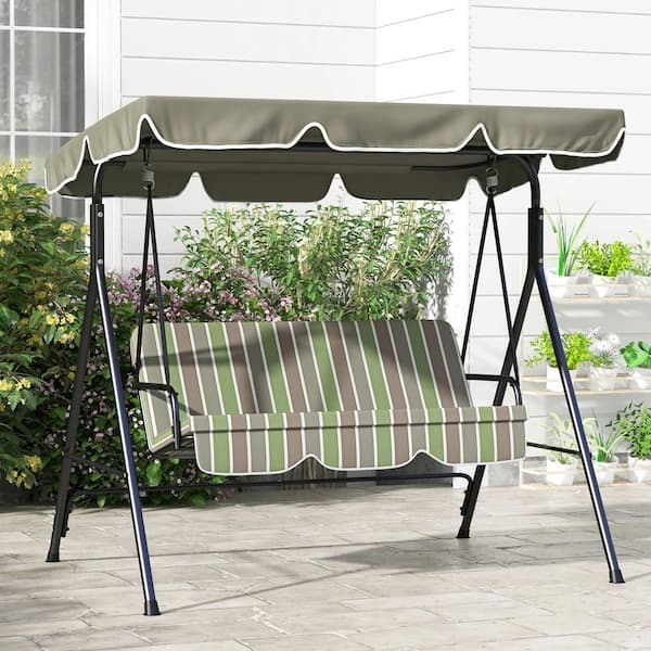 AOPSPS 3-Seat Outdoor Metal Patio Swing Chair with Removable Cushion, Steel Frame Stand and Adjustable Tilt Canopy for Patio