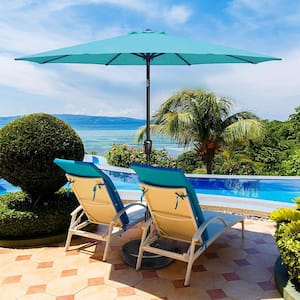 9 ft. Aluminum Outdoor Market Table Patio Umbrella with Hand Crank Lift in Turquoise