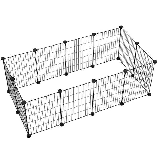 KIWDZFU 12-Panel Small Animal Exercise Playpen Cage with Customizable DIY Assembly, Upgraded Cable Ties and Non-Slip Mats, Black