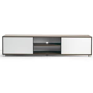 Annie 71 in. Walnut and White Composite TV Stand Fits TVs Up to 99 in. with Storage Doors