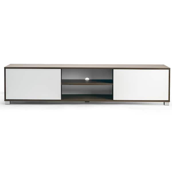 Glamour Home Annie 71 in. Walnut and White Composite TV Stand Fits TVs Up to 99 in. with Storage Doors