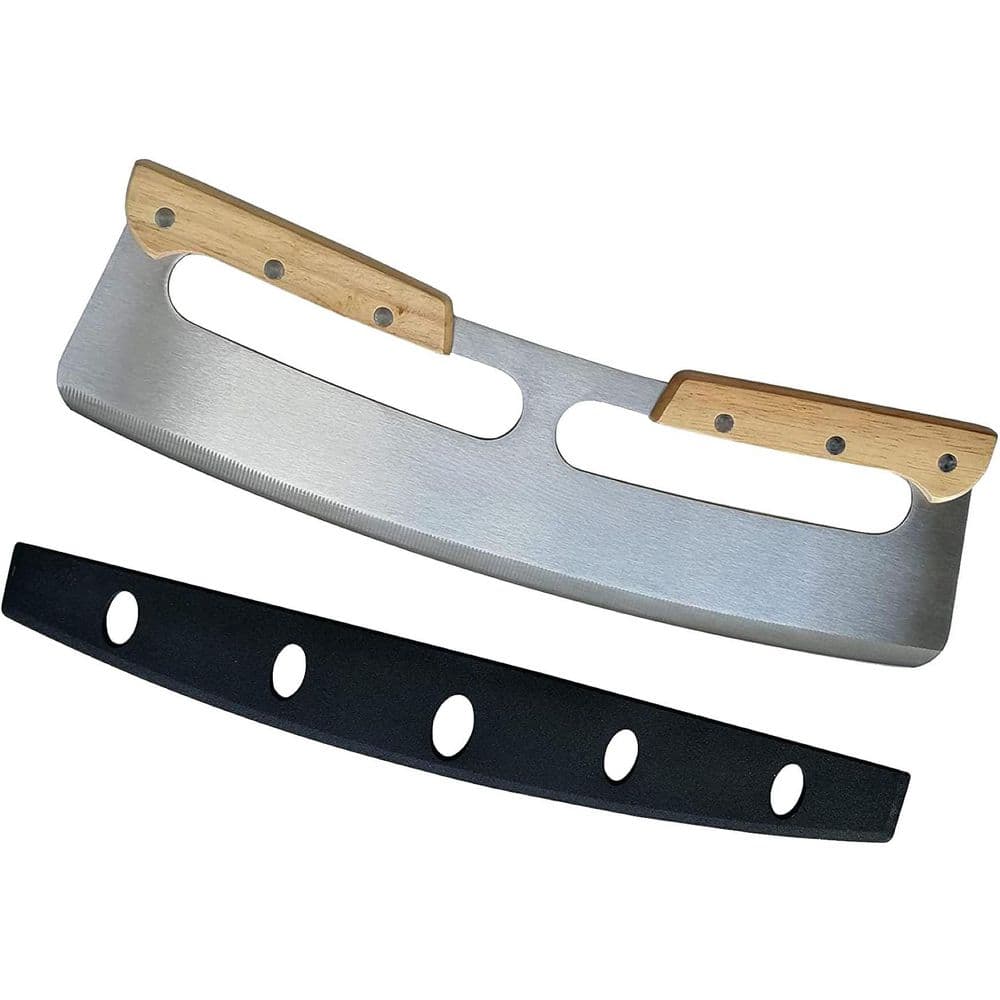 Large Stainless Steel Pizza Cutter Rocker with Double Wooden Handle and Plastic Cover, Silver Kitchen Slicer price history on PriceWatchPro