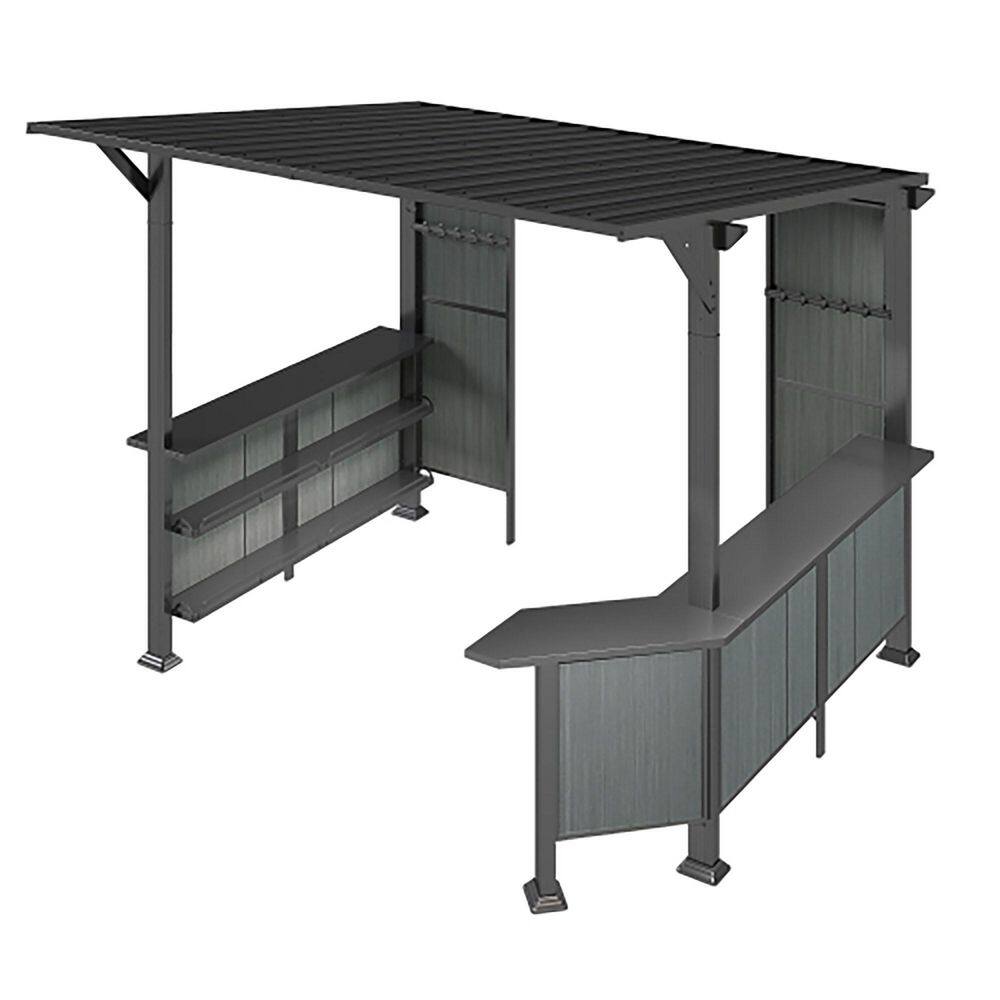 9 ft. x 10 ft. Gray Hardtop Grill Gazebo with Storage Shelves, Outdoor BBQ Canopy with Expansion Platform price history on PriceWatchPro