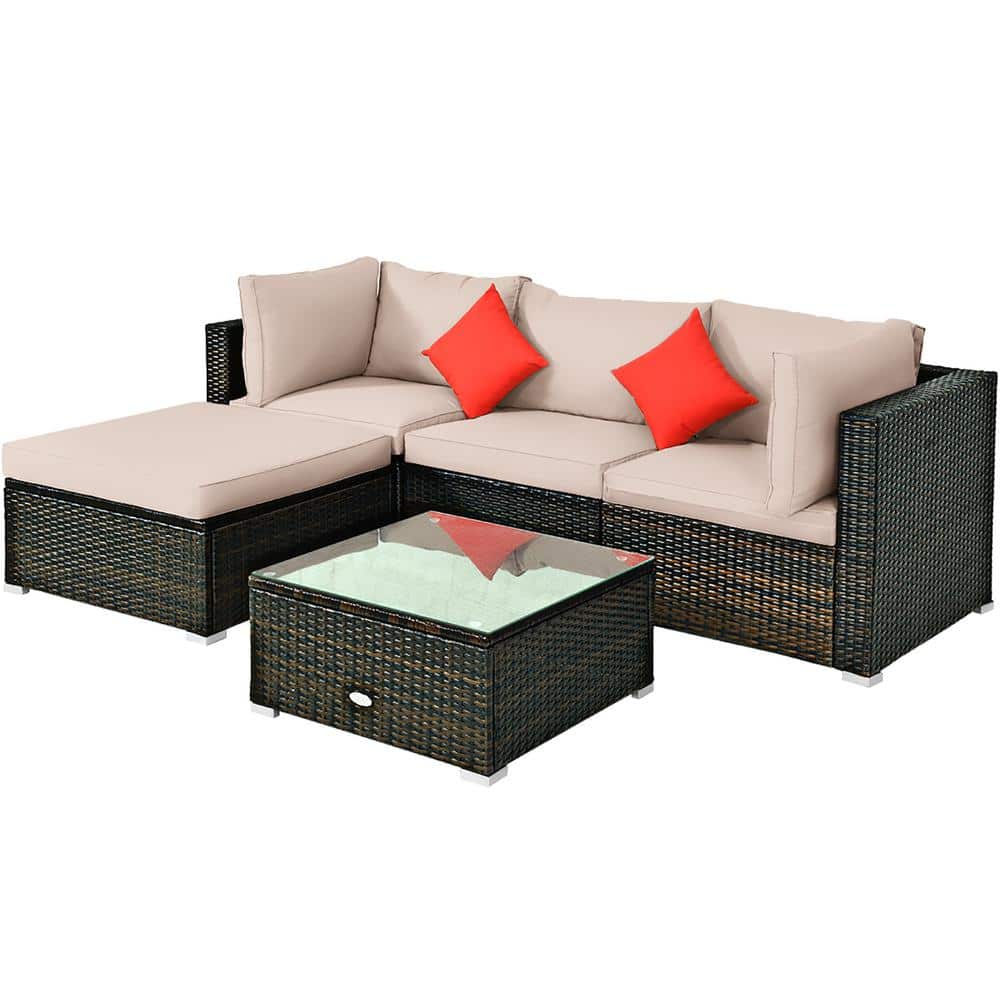 Costway Island 5Piece Wicker Outdoor Patio Rattan Furniture Sectional