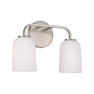 13.75 in. W x 9.75 in. H 2-Light Vanity in Brushed Nickel with Soft White Glass