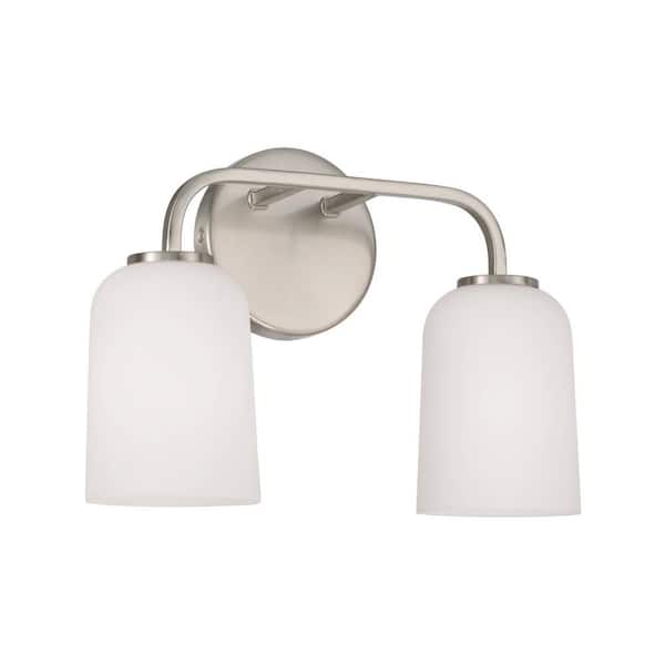 HOMEPLACE LIGHTING 13.75 in. W x 9.75 in. H 2-Light Vanity in Brushed Nickel with Soft White Glass