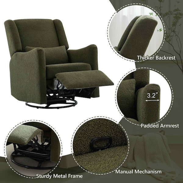 Polibi Seaweed Green Linen Wide Wingback Swivel Rocker and