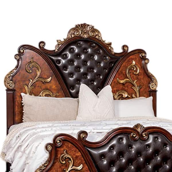 Benjara Iliana Cherry Brown and Oak Brown Wood Frame Queen Panel