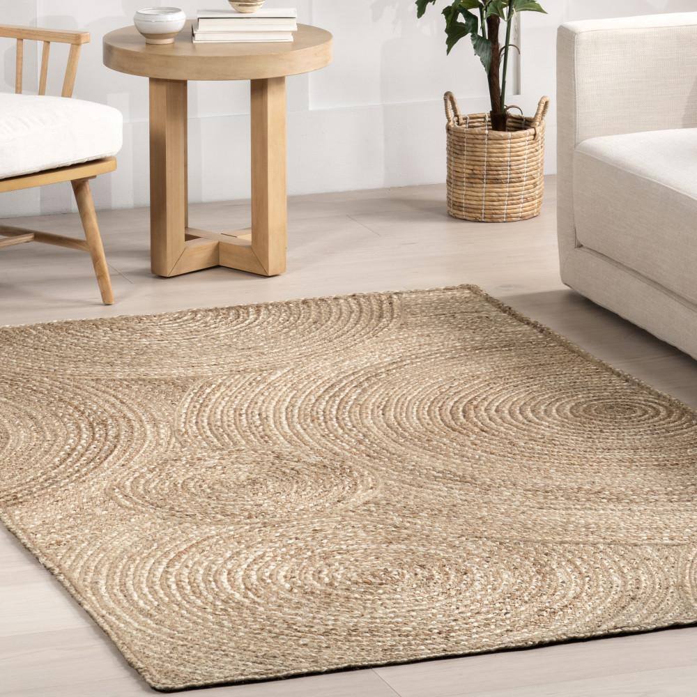 Hadassha Natural Braided Geometric Jute Area Rug, 5' x 8'