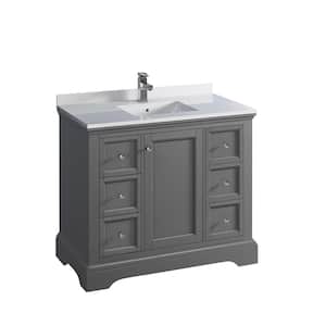 Windsor 40 in. W Traditional Bathroom Vanity in Gray Textured, Quartz Stone Vanity Top in White with White Basin