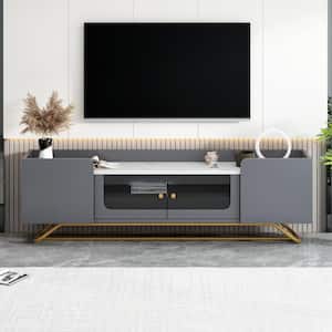 63 in. Sleek TV Stand Entertainment Center Console Table with Fluted Glass for TVs Up to 60 in., Grey