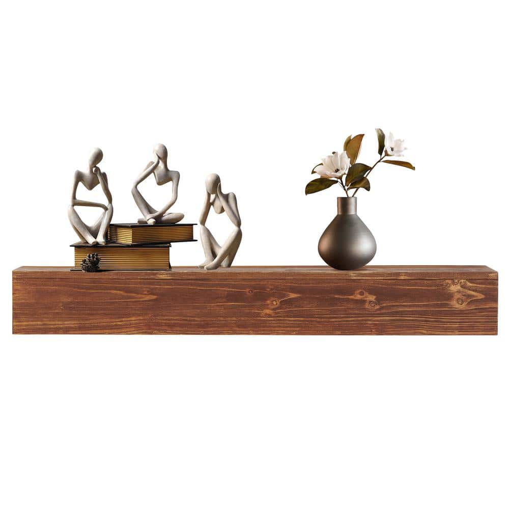 72 in. W x 9 in. D Rustic Wood Fireplace Mantel, Wall-Mounted and Floating 