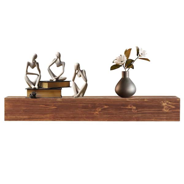 IDEAGLE 72 in. W x 9 in. D Rustic Wood Fireplace Mantel, Wall-Mounted and Floating Shelf, Brown Decorative Wall Shelf