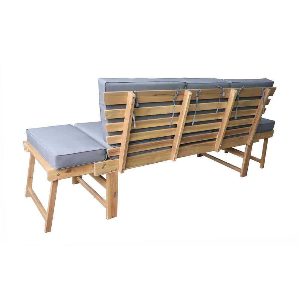 Outdoor Acacia Wood 3-Person Patio Bench with Fold Down Table