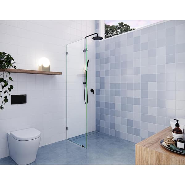 Glass Warehouse Vela 23.5 in. W x 78 in. H Frameless Fixed Single Panel Shower Door in Matte Black Without Handle
