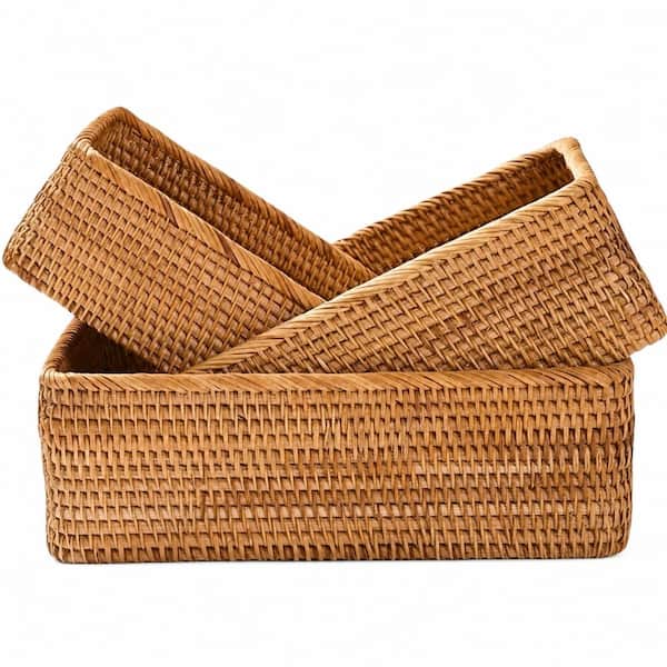 Natural Rattan Handwoven Bread and Fruit Storage Baskets Set, 3-Piece Assorted Sizes Generic