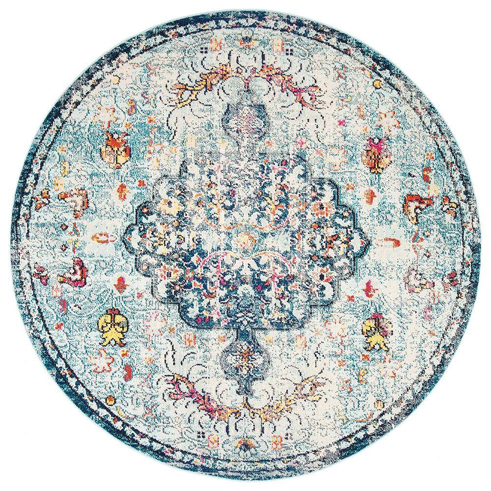 Blue Polypropylene 6 ft. 7 in. x 6 ft. 7 in. Medallion Indoor Round Area Ru