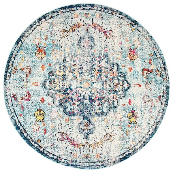 Unbranded Blue Polypropylene 6 ft. 7 in. x 6 ft. 7 in. Medallion Indoor Round Area Rug