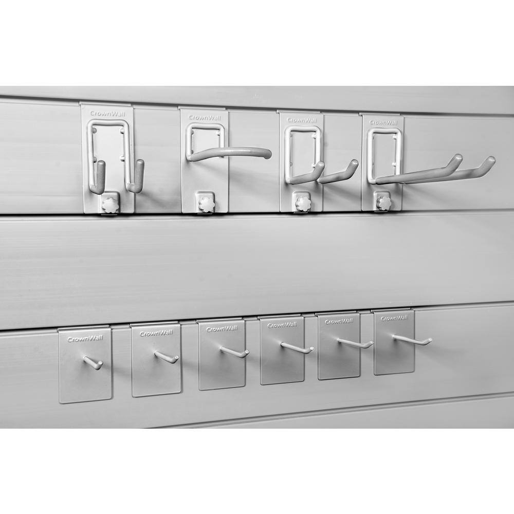 CrownWall PVC SlatWall Panels Garage Organizer Wall Mount with 10-pc Locking Hook Kit, 4’ x 4’ White