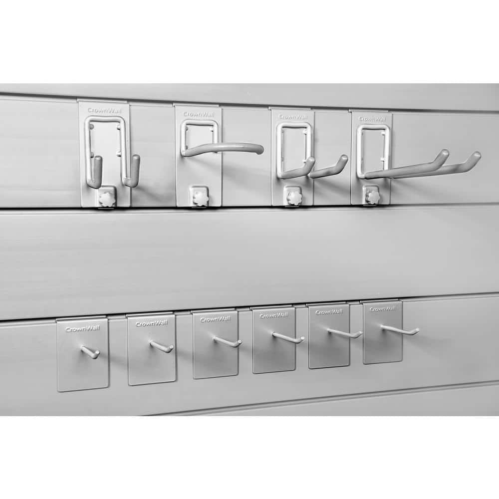 CrownWall PVC SlatWall Panels Garage Organizer Wall Mount with 10-pc Locking Hook Kit, 4’ x 4’ White
