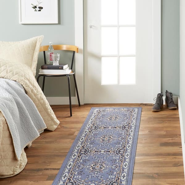 Premium Sakarya Country Blue/Brown 2 ft. x 7 ft. Medallion Runner Rug