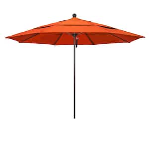 11 ft. Bronze Aluminum Commercial Market Patio Umbrella with Fiberglass Ribs and Pulley Lift in Melon Sunbrella