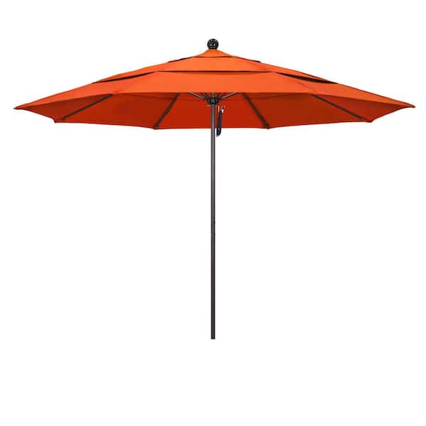California Umbrella 11 ft. Bronze Aluminum Commercial Market Patio Umbrella with Fiberglass Ribs and Pulley Lift in Melon Sunbrella