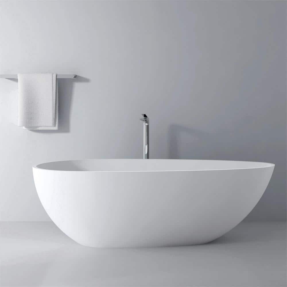 Solid Surface Flatbottom Freestanding Bathtub Contemporary Oval Soaking Bat