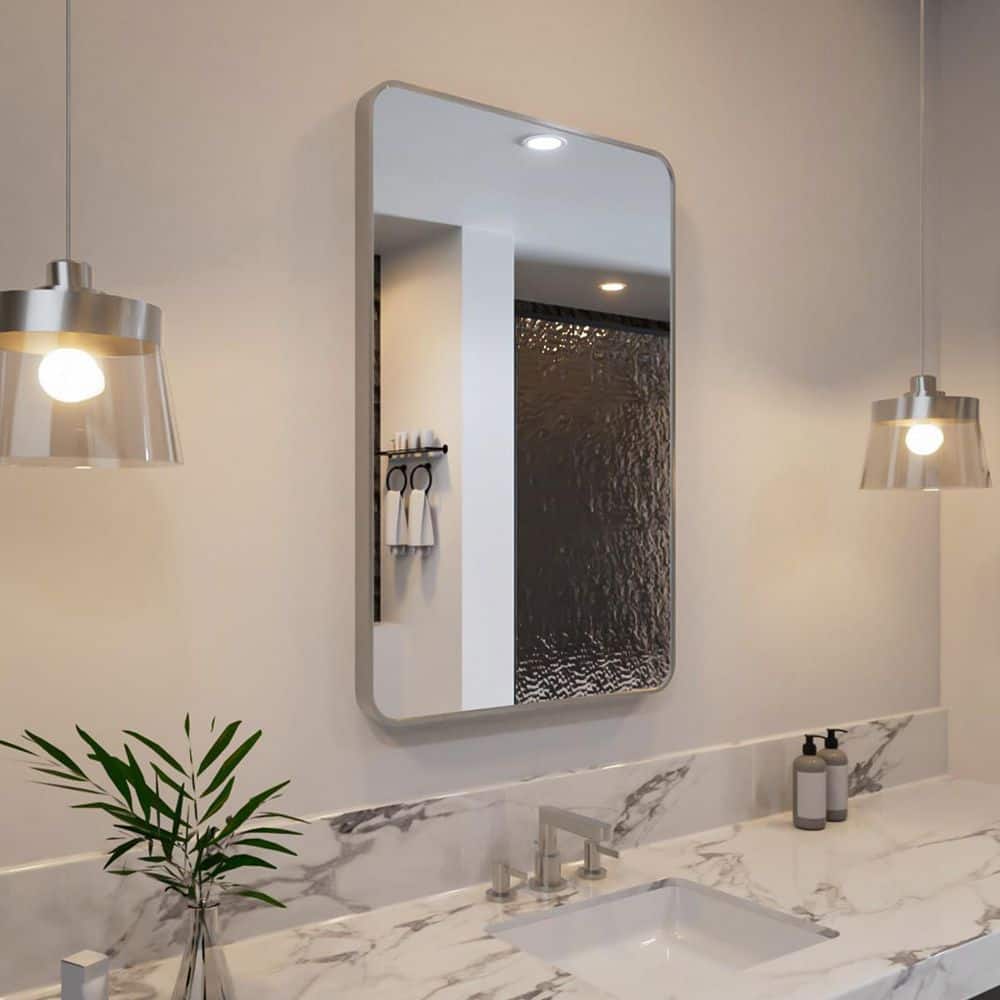 Nivorix Rivo 24 in. W x 36 in. H Tempered Glass Brushed Nickel