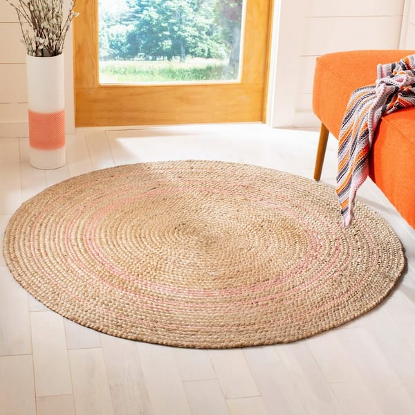 Natural Fiber Pink 4 ft. x 4 ft. Round Border Area Rug