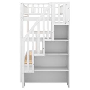 White Twin Over Twin Bunk Bed with Trundle and Storage
