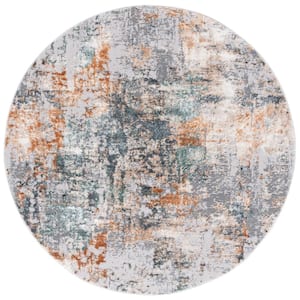 Alenia Gray/Beige 7 ft. x 7 ft. Abstract Distressed Marle Round Area Rug