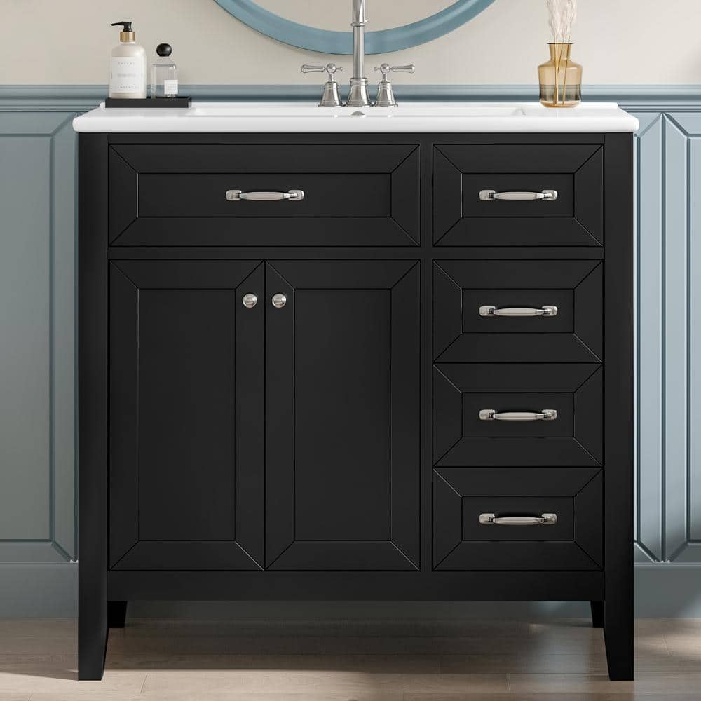 36 in. Single Sink Black Freestanding Bath Vanity with White Ceramic Top and Solid Wood Frame price history on PriceWatchPro