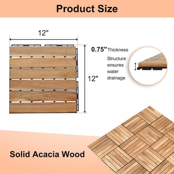 Tidoin Outdoor 1 ft. x 1 ft. Acacia Wood Deck Tile in Brown(20 Per Box)