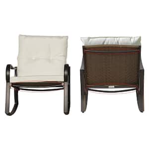 White Metal 3-Pieces Outdoor Rocking Chair Patio Bistro Set Balcony Chairs Iron Conversation Sets with Coffee Table