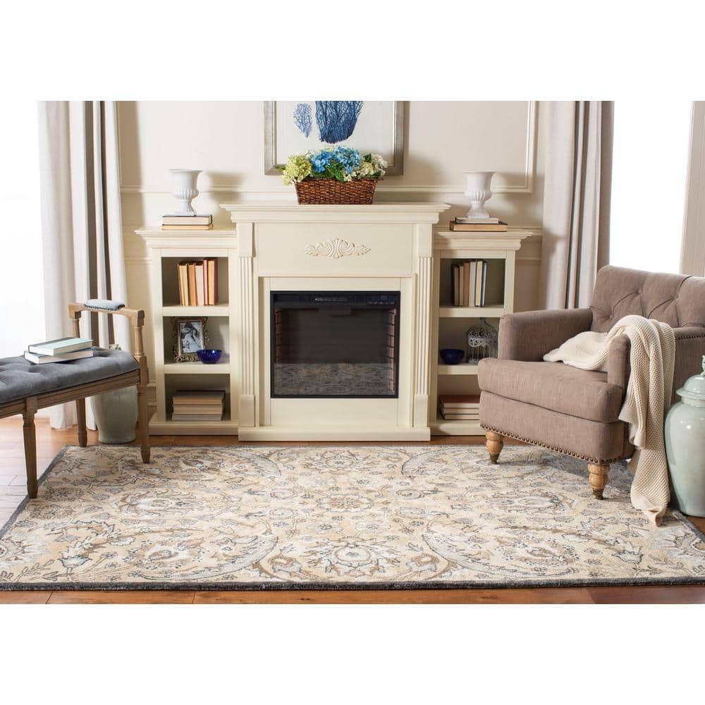 Beige and Multi 4' x 6' Hand-Tufted Wool Area Rug