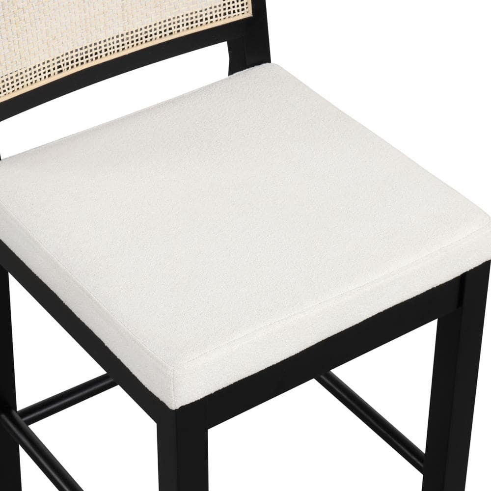 Bailey Black Wood and Rattan Counter Height Barstool