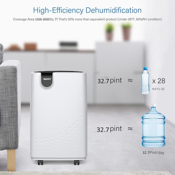 Yaufey RNAB07JCXKSX8 yaufey 30 pint dehumidifier for home basements bedroom  garage, 4 gallons/day working capacity, with 0.47 gallon water tank, con
