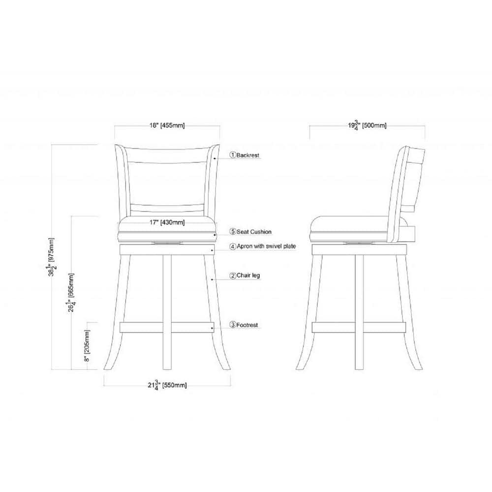 Elegant Augusta 24" Black Leather Swivel Counter Stool