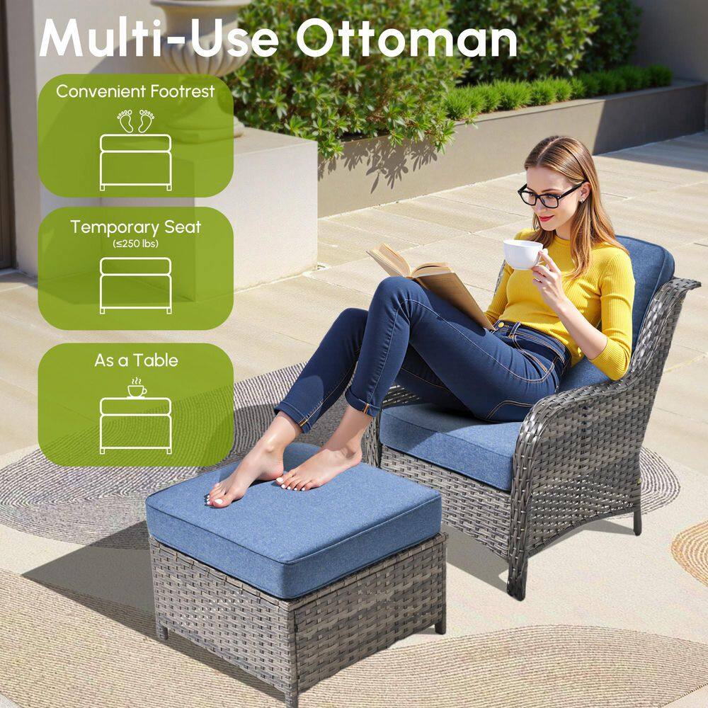 Orlando 8-Piece Denim Blue Cushioned Wicker Patio Sofa Set