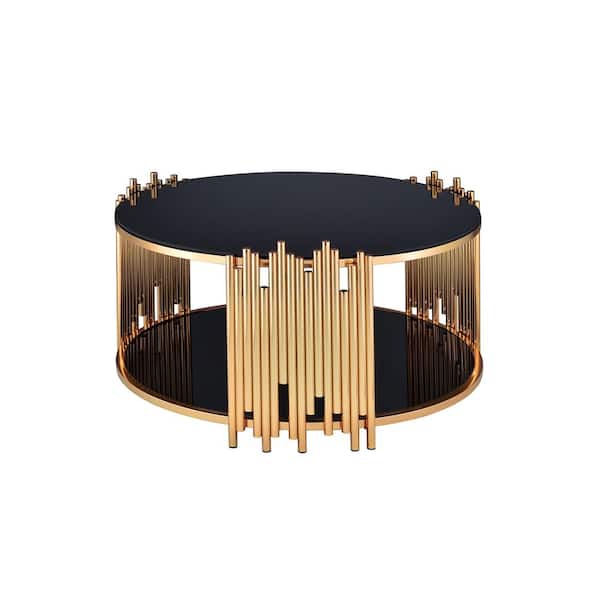 Acme Furniture Tanquin Black Glass and Gold Coffee Table