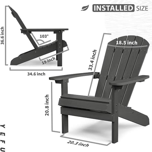 Classic Dark Grey Plastic Outdoor Patio Adirondack Chair