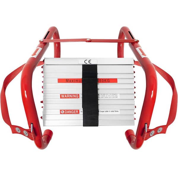 2 Story Portable Emergency Escape Ladder Reach 15 ft. with Wide Steps and Center Support High Capacity 990 lbs. Aluminum