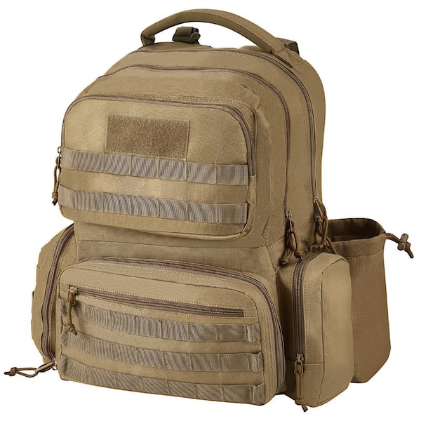 Tactical Range Backpack for 6 Pistols, 18.9 in. Brown Gun Backpack with 6 Independent Pistol Bags 10-Magazines